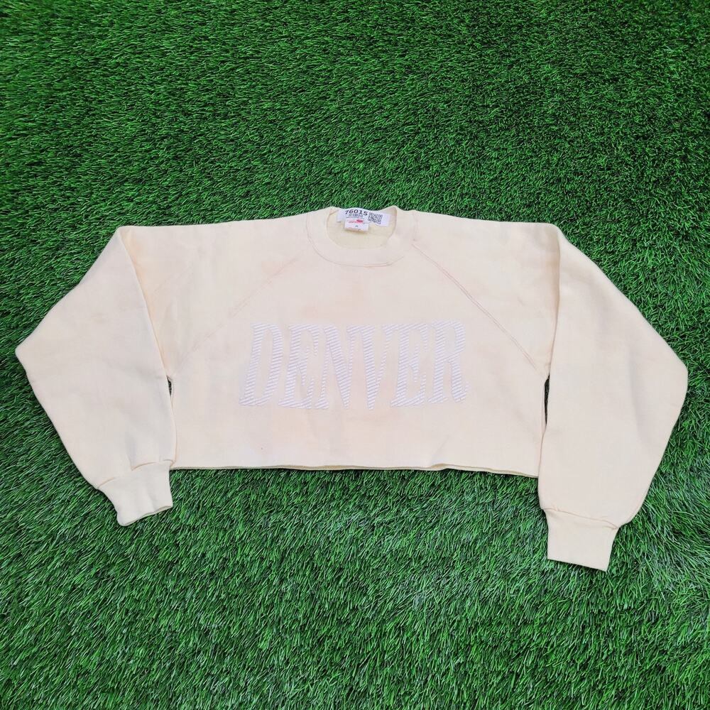 Vintage Denver Cropped Sweatshirt Womens Medium 19x14 Beige